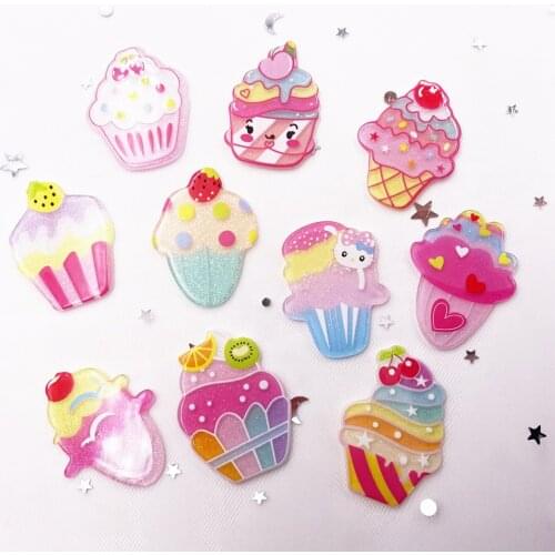Colorful Glitter Various Ice Cream Flatback Planar Acrylic Sheet Miniature Pattern Applique DIY Decor Craft Supplies SJ04A