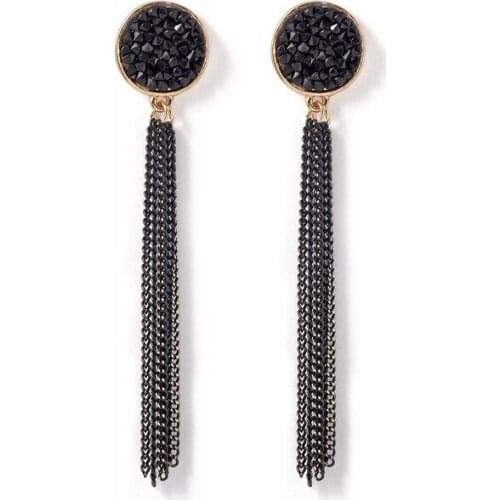 Gold Color Metal Dangle Hanging Rhinestone Long Drop Earrings For Women Crystal Eardrop Black Chain Tassel Earring Ear Jewelry