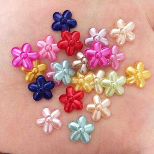 Mix 100pcs resin cute 12mm flower bead Flatback stone applique DIY Wedding scrapbook half beads ornament craft SF654*2