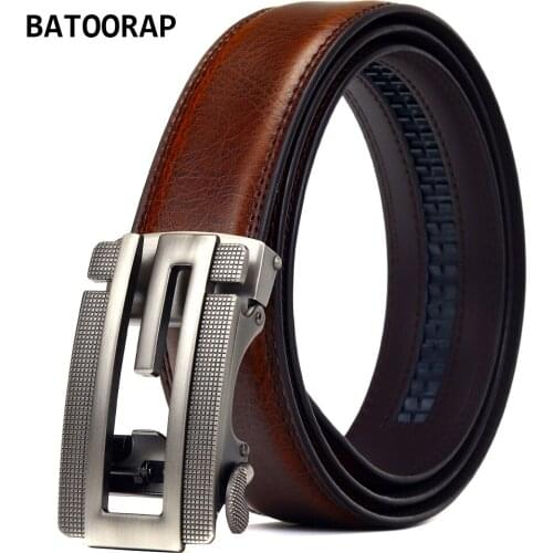 BATOORAP Fashion 2021 Mens Genuine Leather Belts Automatic Buckle Letter Print Metal High Quality Designer Luxury Ratchet Belt