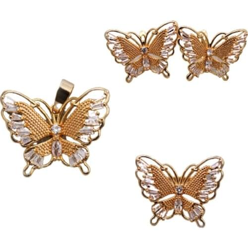 Trendy Wedding Fashion Jewelry Sets accessories Hoop Gold Earrings Rings Necklace Pendent White Stone Zircon Women Luxury Gift