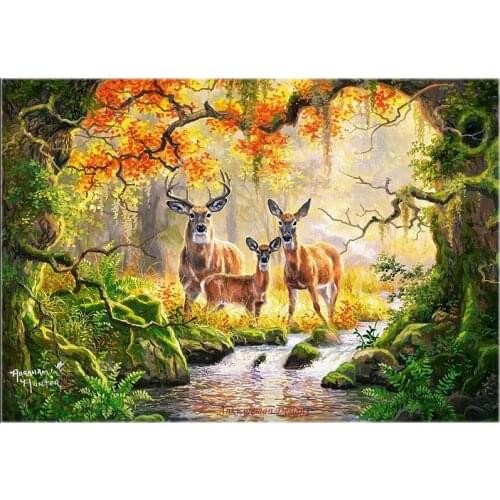 Counted Cross Stitch Kits Needlework Embrodery - Crafts 14 ct Aida DMC Color DIY Arts Handmade Home Decor - Deer Family