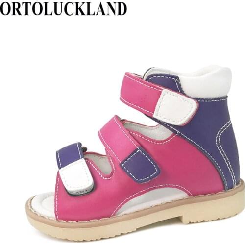 Ortoluckland Girls Natural Leather Sandals Orthopedic Shoes For Kids Children Flatfeet Clubfoot Correction Footwear Strap Shoes
