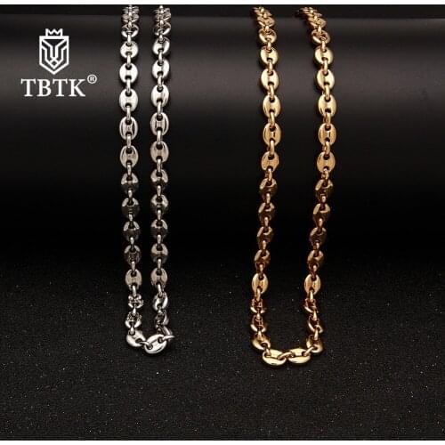 TBTK Necklace&Bracelet Set Cable Link Necklace Stainless Steel Smooth Metal Jewelry Gold Punk Simple Jewelry Man