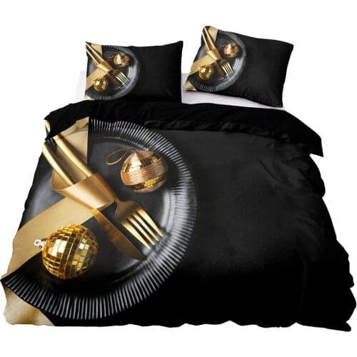 Golden Cutlery Plate Pattern Duvet Cover Set 200x220 Pillowcase 3Pcs,210x210 Quilt Cover,Blanket cover,King Size Bedding Set