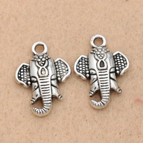 KJjewel Antique Silver Plated Elephant Charm Pendant for Bracelet Necklace Jewelry DIY Making Accessories 22x16mm