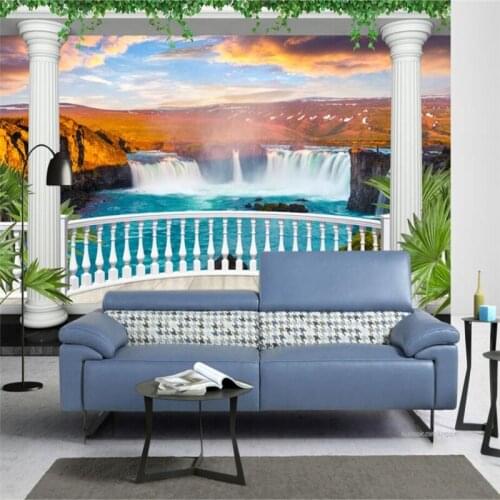 Beibehang Custom 3d wall paper European garden balcony waterfall landscape mural sofa living room tv backdrop wall decor