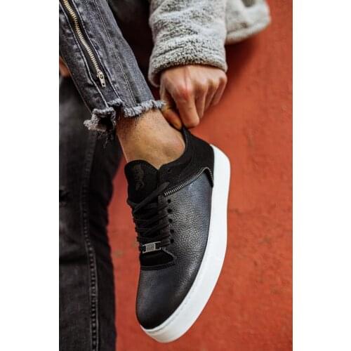 Knack Daily Casual Shoes Male Fashion Black (White Bottom) Sports Model, Laced, Non-Leather, fast Shipping, Flat Bottom Comfortable 099
