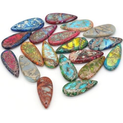 Natural Imperial Jaspers Stone Pendant Colorful Waterdrop Emperor Stone Charms for Jewelry Making Necklace Bracelet Earring DIY