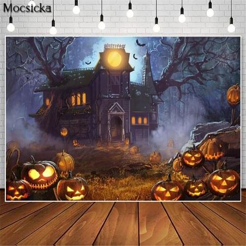 Halloween Pumpkin Lantern Backdrop Horror Forest Vintage Castle Kids Birthday Cake Smash Photography Background Photo Studio