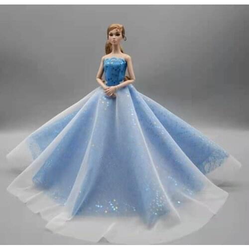 Blue Sequin Lace Dress For Barbie Doll Clothes Outfits Princess Wedding Party Gown 11.5" Dolls Accessories Kid Toy For Girl Gift