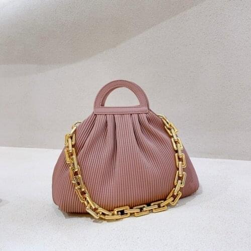Chain Pleated Bag Women Luxury Brand Designer Soft PU Top Handle Crossbody Bags Fashion Female High Quality Solid Handbag