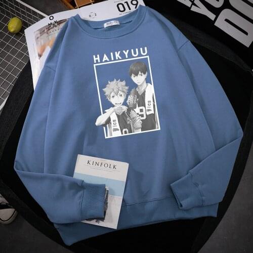 Hinata And Kageyama Haikyuu Anime Printing Hoodie Mens simple Loose Casual Hoody Street Autumn Sweatshirt Fleece Crewneck Tops