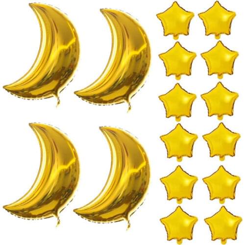 4 Pack 30" Large Moon Foil Balloons and 12 Pack 18" Gold Foil Star Balloons Mylar Balloon for Party Decoration Baby Shower Birth