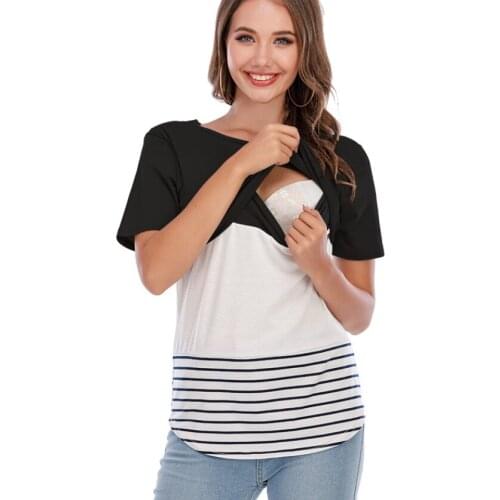 Women Maternity Breast Feeding Tees Nursing Tops Short-sleeved Lace T-shirt Plus Size S-2XL Pregnant Pregnancy Summer Clothes