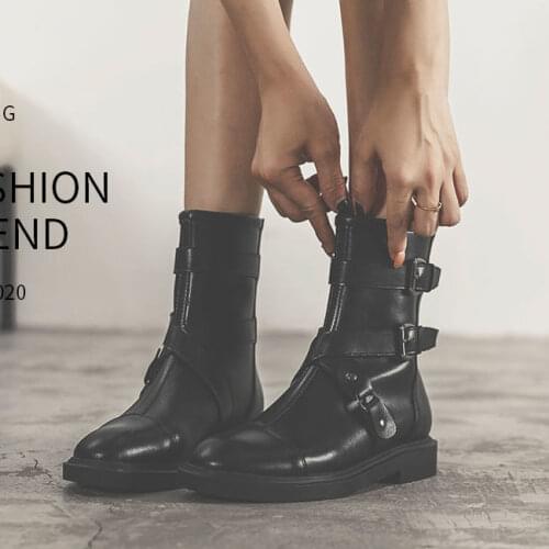 Boots Women New 2021 INS Booty Woman Womens Low Shoes Luxury Designer Booties Ladies Round Toe Military Mid Calf Boots