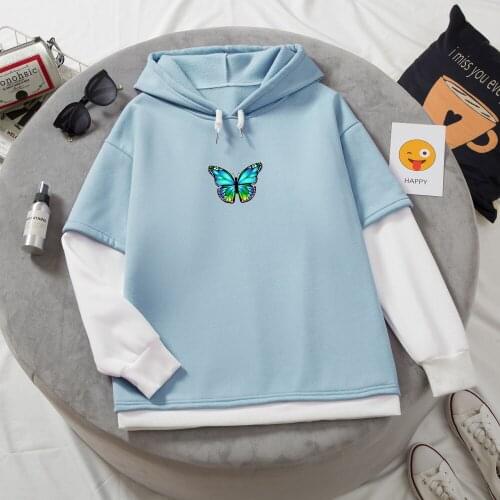 Color Block Hoodie Women Butterfly Tracksuit Women Fashion Autumn Pullover Korean Fashion Sweatshirt Harajuku Street Clothing