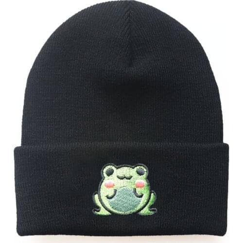 Froggie Embroidery Beanie Winter Hat 100% Cotton Cartoon Warm Skullies Beanies Cute Hat Casual Outdoor Hats Dropshipping