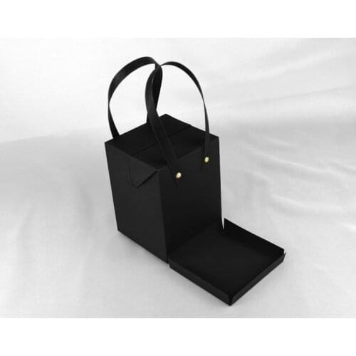 100pcs/lot Small black Kraft paper Boxes with rope ,Red Gift Packing Box with handle, Christmas Candy Paper Boxes