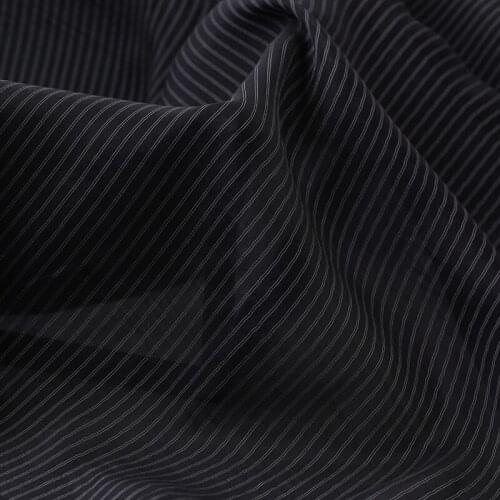114CM Wide 10MM Weight Thin Stripe Black Silk Cotton Fabric for Summer Suit Dress Jacket B260