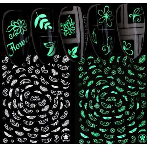2/1pcs/set Luminous Effect 3D Leaf Flower Design Hallowee Nail Art Shinning Glitter Nail Art Sticker Decoration Manicures Summer