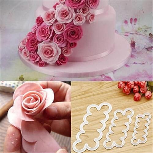 Flower Rose Cake Molds Plastic White Rose Flower Fondant Cutter Cake Decorating Molds Biscuit Cutter 3 pcs/set