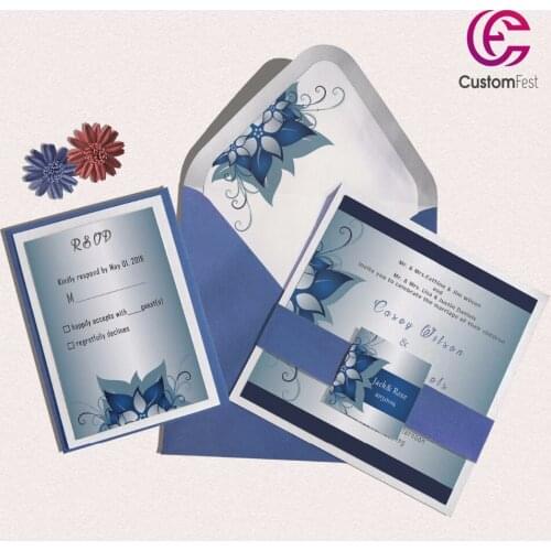 30pcs/lot color navy flower with personalized liner envelop pink and gold invitation and RSVP set L202S040