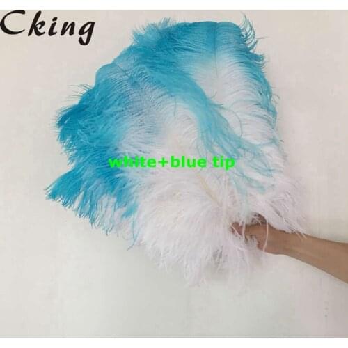 50pc white with blue tip natural ostrich feathers 50-55cm 20-22inch bi-colors carnival feathers for christmas party decorations