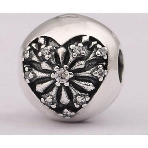 Authentic S925 Silver Clip Bead Charm for Women Bracelet Bangle Heart of Winter Stopper Clear CZ DIY Jewelry