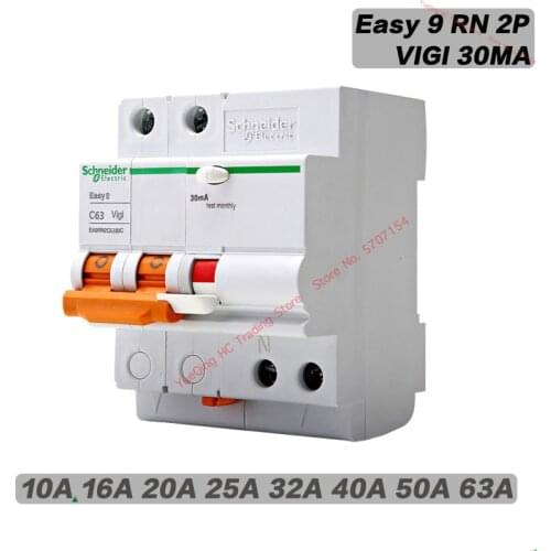 Schneider Electric VIGI Easy9 RN 30MA Circuit Breaker Leakage Protection 2P 20A 40A 63A 30MA 230AC Residual Current Device