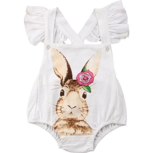 Newborn Toddler Baby Girl Rabbit Print Sleeveless Bodysuits Jumpsuit Playsuit Clothes Sunsuit Size 0-18M