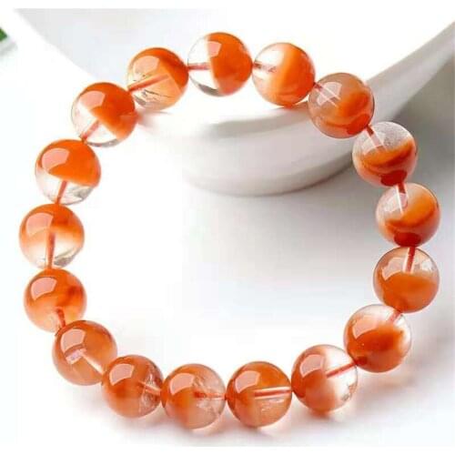 Genuine Natural Red Rabbit Hair Rutilated Quartz Crystal Stretch Round Beads Bracelet Women Female 12mm AAA