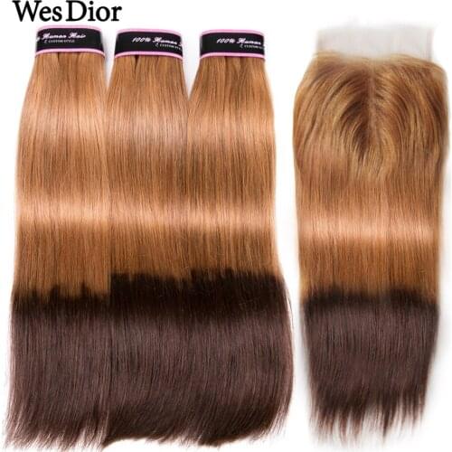 Brazilian Straight Hair Bundles With 4x4Lace Closure For Women Human Hair Extension Colored Human Hair Bundles With Closure Remy