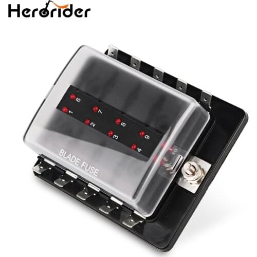 15 pcs 10 Way Blade Fuse Box Holder with LED Warning Light Kit for Car Boat Marine Trike