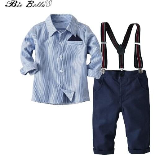 Children Autumn Winter Boys Clothing Set Gentleman Long Sleeve T-Shirt+Belt Pants Christmas Party 1-7 Years Kids Boy Clothes Set