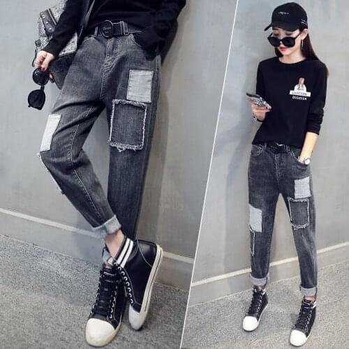 2021 Spring/Summer New Personality Stitching Mom Jeans Womens Loose High Waist and Thin Daddy Straight Harem Pants