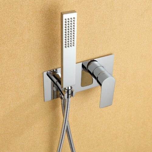 Chrome Wall mounted All brass bathroom shower faucet set Cold and Hot mixer tap faucet with Square Double functions shower head