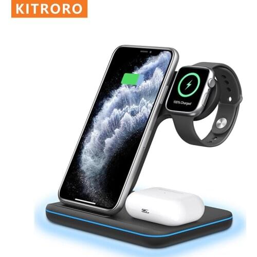 KITRORO 3 in 1 Induction Qi Wireless Charger Fast Charging Holder For iPhone 12Pro MAX/11/Xs Samsung For Apple Watch Charger Air