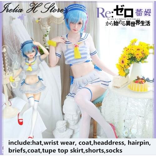 Rem Re:Life in a different world from zero Sailor suit Rem sailor swimsuit cosplay costume summer swimsuit