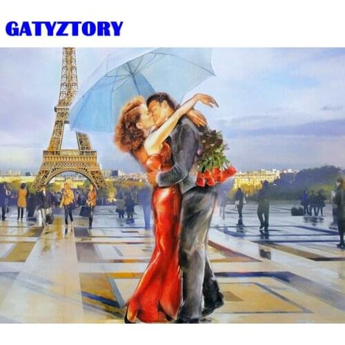 GATYZTORY Frame Kiss Lovers DIY Painting By Numbers Modern Wall Art Canvas By Numbers For Adults Paris Home Wall Decors Artwork