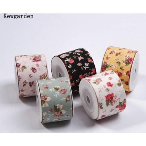 Kewgarden Floral Ribbons 1-1/2" 1" 25mm 40mm Handmade Sewing Crafts DIY Make Bow tie Hair Accessories Gift Packing 10 Yards