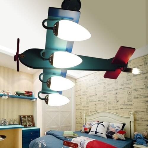 Catoon Creative Wood Made Aircraft Style Flush Mount Ceiling Light with 4 Heads E14 LED Bulbs for Kids Children Room Study