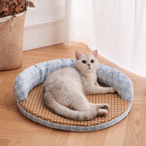 Summer Cat Bed House Rattan Mat Dog Bed Kennel Dog House Sofa Cushion Cat House Pet Bed Cat Rug Cat Bed Cama Para Gato Teepee
