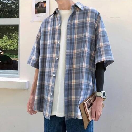 2021 Summer Shirt Mens Short Sleeve Retro Hong Kong Port Hong Kong Wind Brand Wind 66