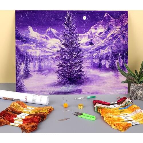 Natural Scenery Wintertide Printed Fabric 11CT Cross-Stitch Embroidery Kit DMC Threads Craft Knitting Hobby Needlework Needle