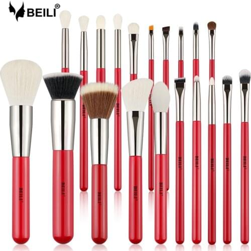 BEILI Red 20pcs Professional Natural Makeup Brushes Set Foundation Highlighter Eyeshadow Eyebrow Eyeliner Eye Make up brush kit