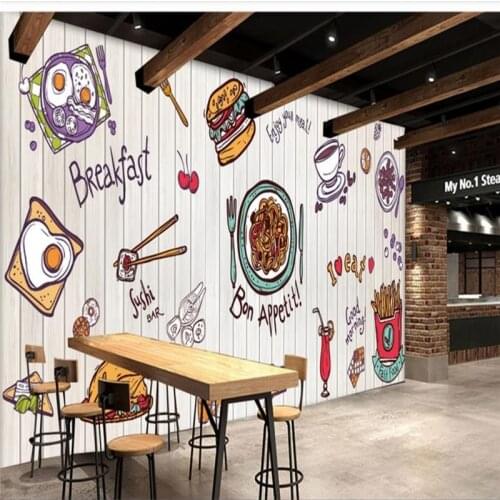 Custom wallpaper mural hand-painted burger fast food restaurant snack bar background wall - high-grade wall cloth
