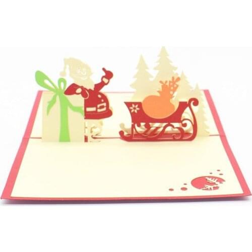3D Laser Cut Handmade Happy Christmas Gift-giving Santa Claus Paper Invitation Greeting Card PostCard Party Creative Gift