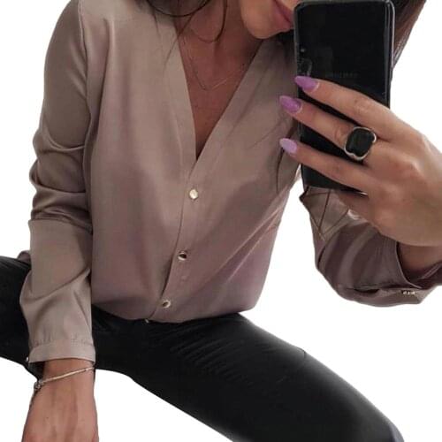 Casual v Neck Women Tops Ladies Long Sleeve Button Office Shirts 2020 Female Solid Autumn Blusas Mujer De Moda
