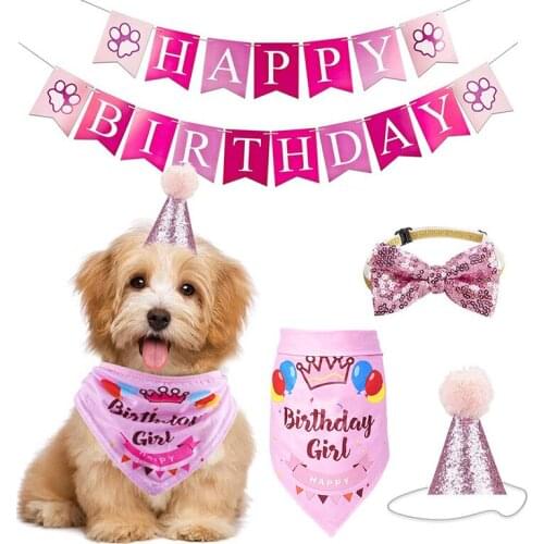 Fowecelt Handmade Adjustable Pet Birthday Party Decor Cat Dog Scarf Hat Collar Banner Accessories for DIY Pet Party Supplies